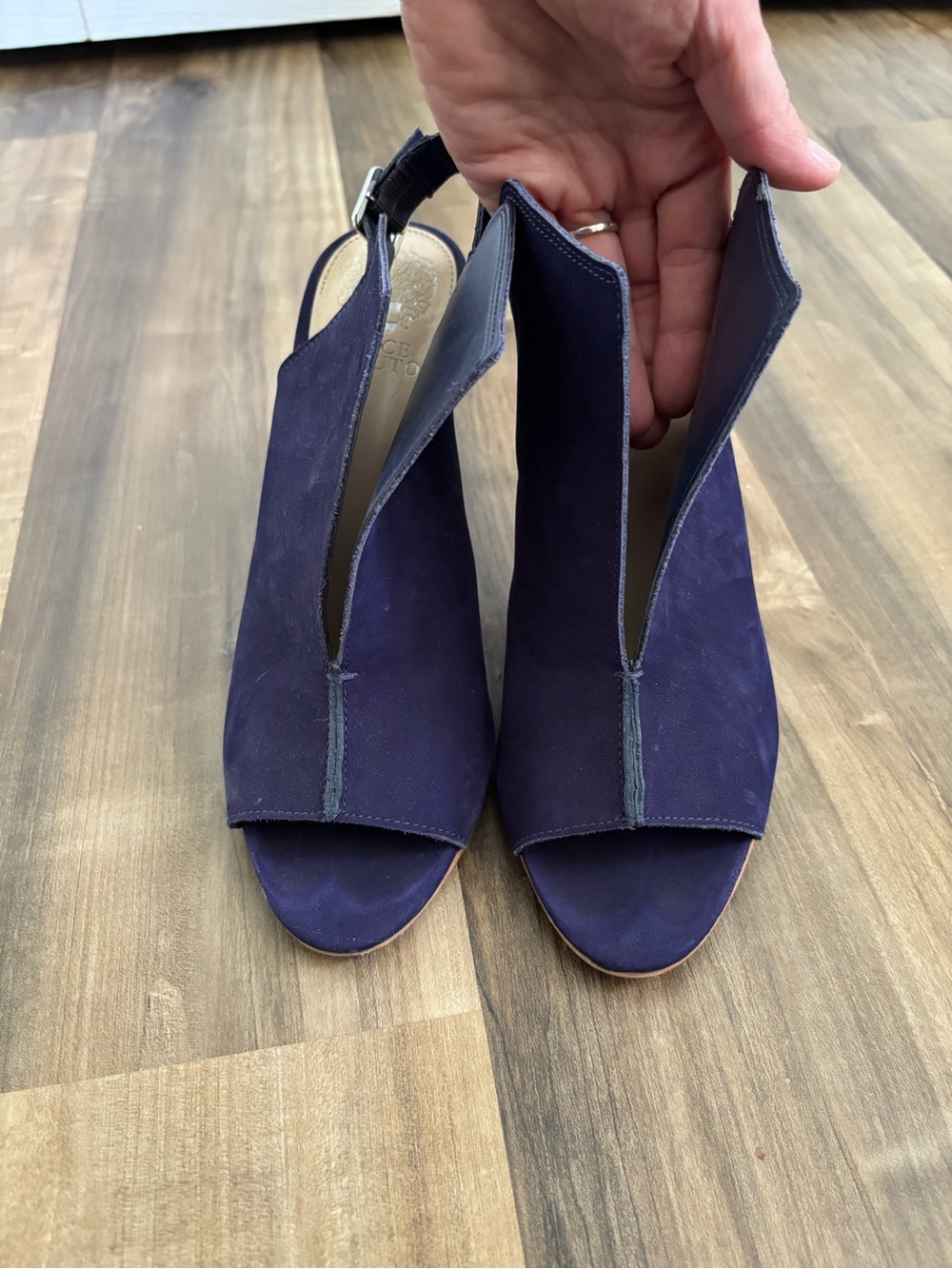 Vince Camuto Navy Suede Peep-Toe Slingback Heels